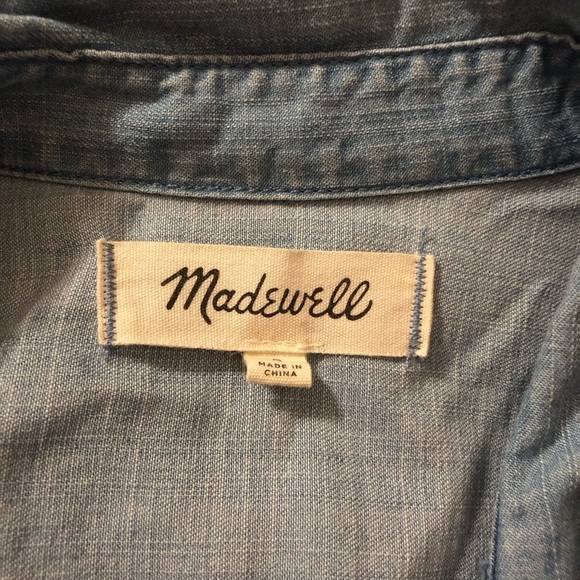 MADEWELL Denim Short Sleeve Tie Front Shirt Size S - Picture 10 of 11